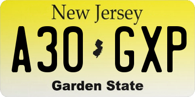 NJ license plate A30GXP