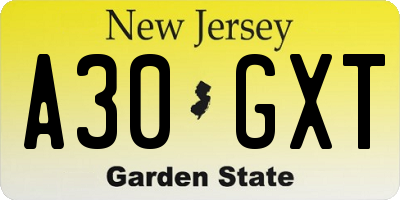 NJ license plate A30GXT