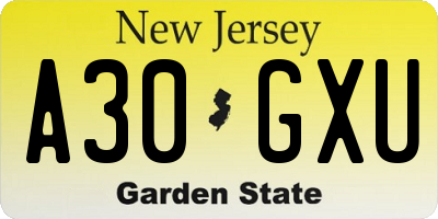 NJ license plate A30GXU