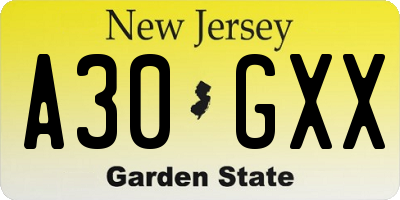 NJ license plate A30GXX
