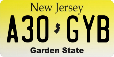 NJ license plate A30GYB