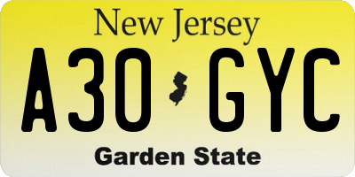 NJ license plate A30GYC