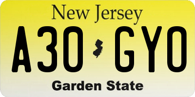 NJ license plate A30GYO
