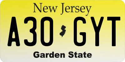 NJ license plate A30GYT