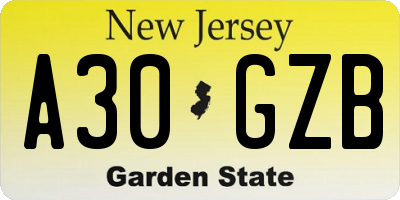 NJ license plate A30GZB