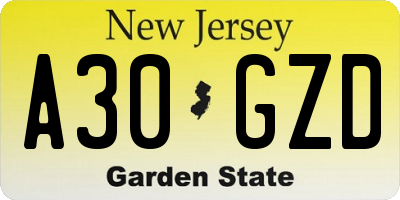 NJ license plate A30GZD