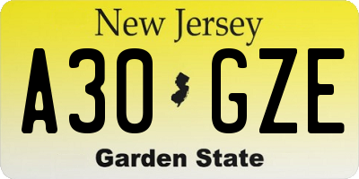 NJ license plate A30GZE