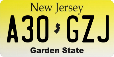 NJ license plate A30GZJ
