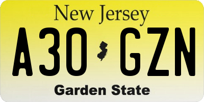 NJ license plate A30GZN