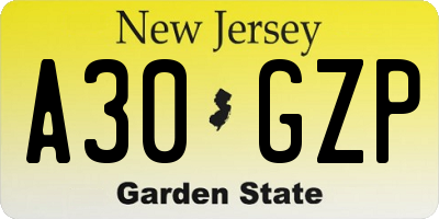 NJ license plate A30GZP
