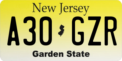 NJ license plate A30GZR