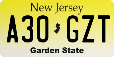 NJ license plate A30GZT
