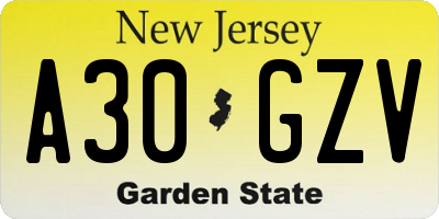 NJ license plate A30GZV
