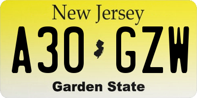 NJ license plate A30GZW