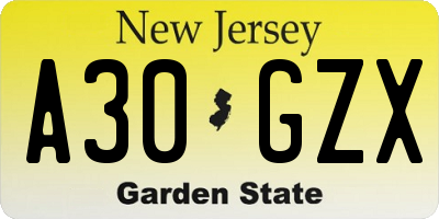 NJ license plate A30GZX