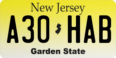 NJ license plate A30HAB