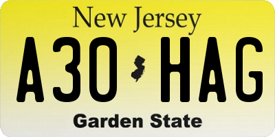 NJ license plate A30HAG