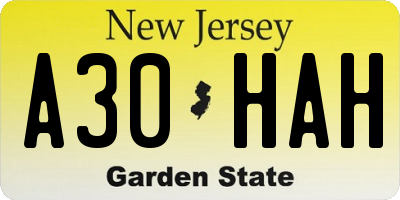 NJ license plate A30HAH