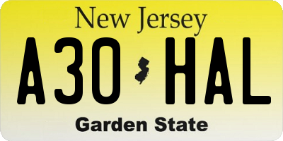 NJ license plate A30HAL