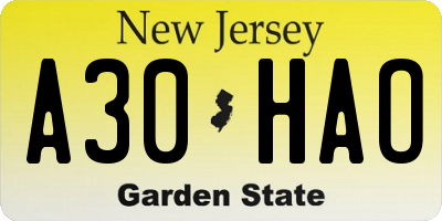 NJ license plate A30HAO