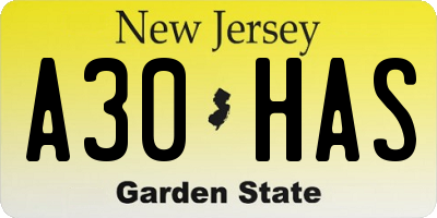 NJ license plate A30HAS