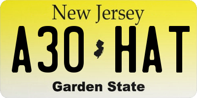 NJ license plate A30HAT