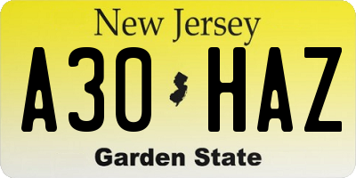 NJ license plate A30HAZ