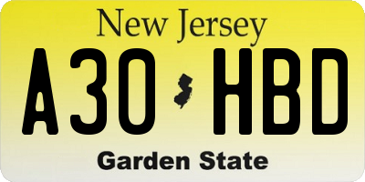 NJ license plate A30HBD