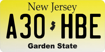 NJ license plate A30HBE