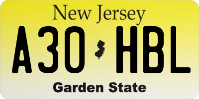 NJ license plate A30HBL