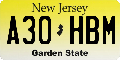 NJ license plate A30HBM
