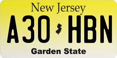 NJ license plate A30HBN