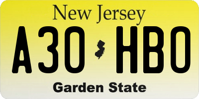 NJ license plate A30HBO