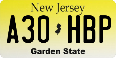 NJ license plate A30HBP