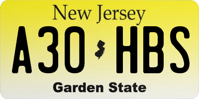 NJ license plate A30HBS