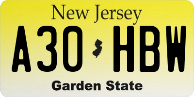 NJ license plate A30HBW