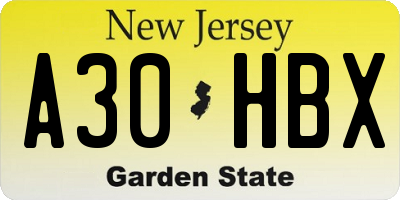 NJ license plate A30HBX