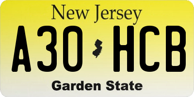 NJ license plate A30HCB