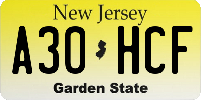 NJ license plate A30HCF