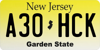 NJ license plate A30HCK