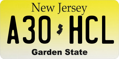 NJ license plate A30HCL