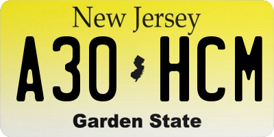 NJ license plate A30HCM
