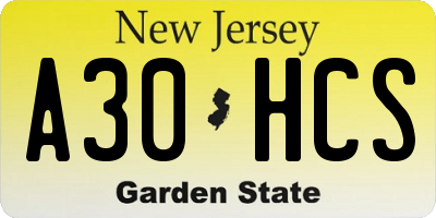 NJ license plate A30HCS