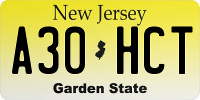 NJ license plate A30HCT
