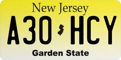 NJ license plate A30HCY