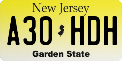 NJ license plate A30HDH