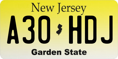 NJ license plate A30HDJ