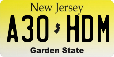 NJ license plate A30HDM