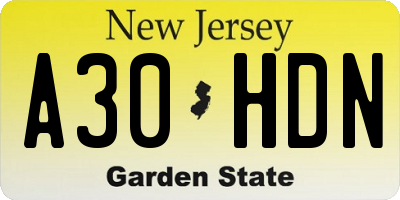 NJ license plate A30HDN