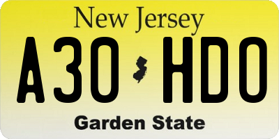 NJ license plate A30HDO